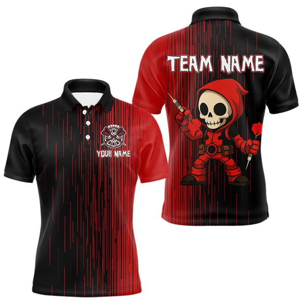 Maxcorners Darts Reaper Kid Red Black Skull Darts Shirt For Men - Custom Name For Players MT2306