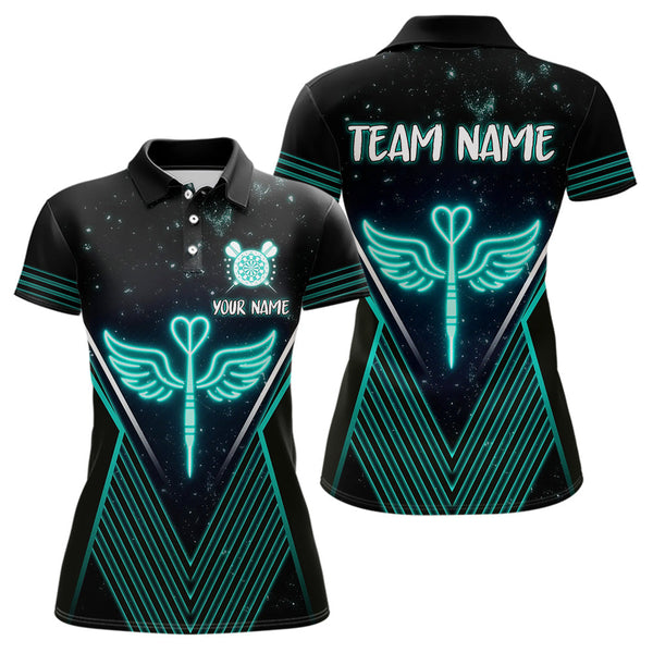 Maxcorners Neon Turquoise Wings Dart Arrow Men's Darts Shirt - Custom Name For Players MT2306