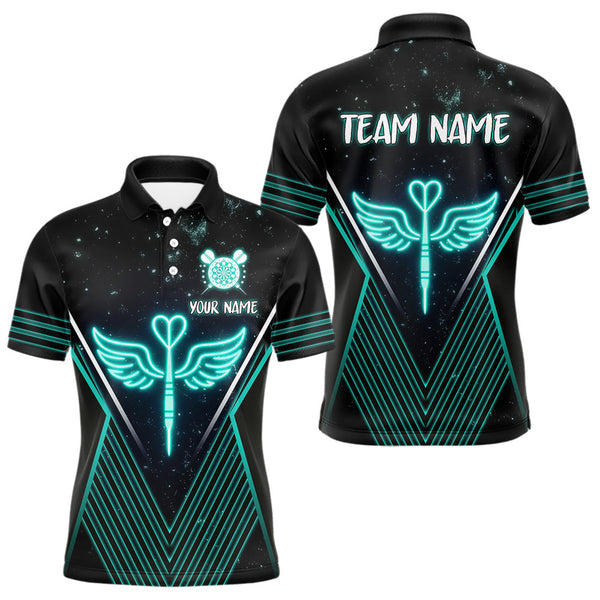 Maxcorners Neon Turquoise Wings Dart Arrow Men's Darts Shirt - Custom Name For Players MT2306