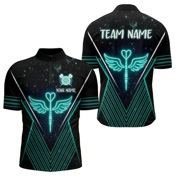 Maxcorners Neon Turquoise Wings Dart Arrow Men's Darts Shirt - Custom Name For Players MT2306