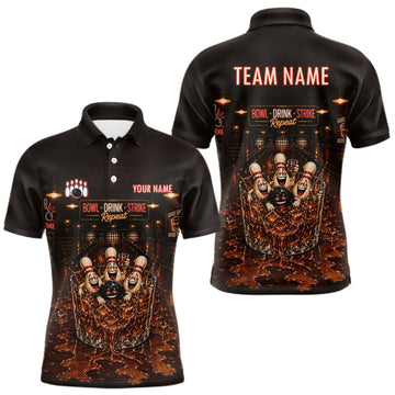 Maxcorners Funny Drink Strike Bowling Ball & Pins Bowling Shirts For Men Custom Name Bowling Team Jersey LM0409
