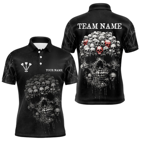 Maxcorners Personalized Skull Black Custom Darts Shirt Polo & 1/4 Zip For Men, Dart Team Shirts LM233