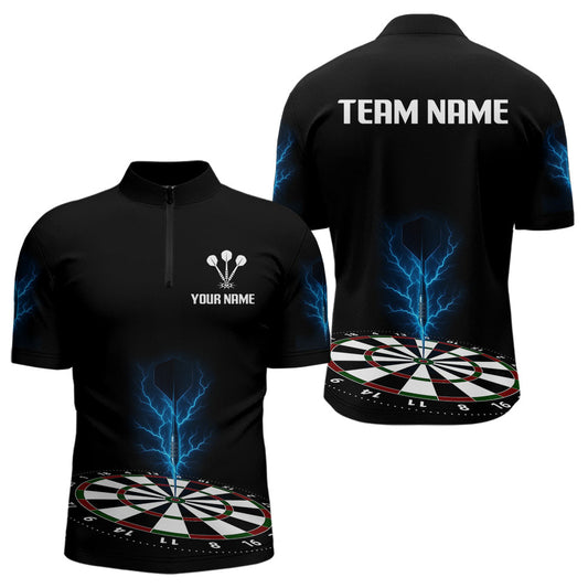 Maxcorners Men’s Darts Shirt, Colorful Dartboard With Navy Thunder Lightning Dart Arrow