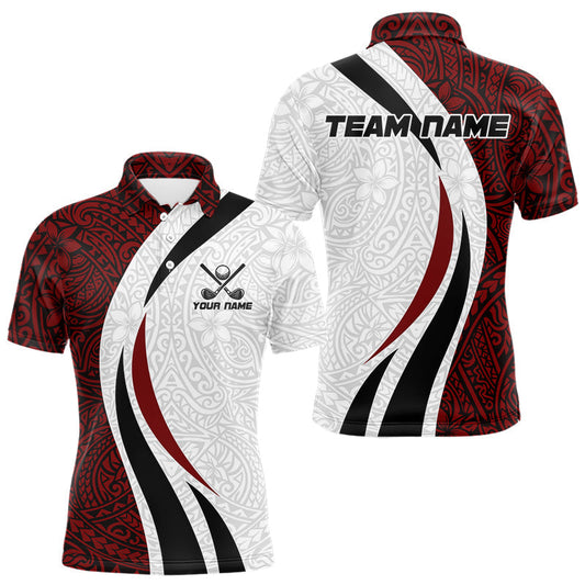 Maxcorners Tribal Pattern Golf Polo Shirt For Men Personalized Black, Red & White Golf Attire, Team Golf Outfit