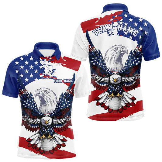 Maxcorners US Flag Eagle Golf Ball Patriotic Custom Name Eagle Golf Polo Shirt Team Golf Shirts For Men