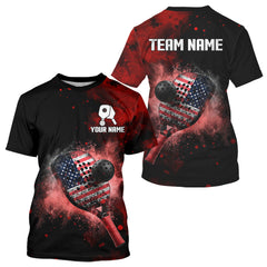 Maxcorners Custom Black And Red Paddle & Ball Pickleball Jerseys Men US Flag Pickleball Shirts LM1501