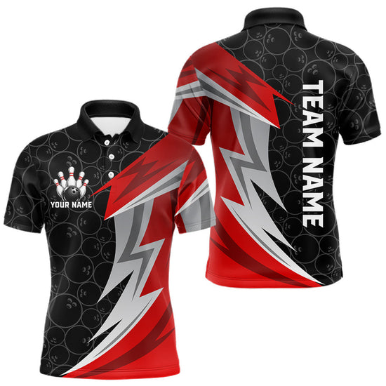 Maxcorners Red And Black Bowling Polo 1/4-Zip Shirt For Men Custom Name Bowling Team Jersey Bowler Gift