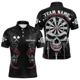 Maxcorners Personalized Skull Black Grunge Polo & 1/4 Zip Darts Shirt For Men, Dart Team Jerseys LM233