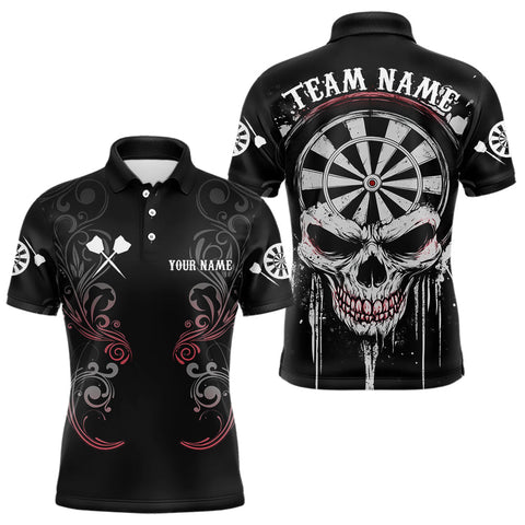 Maxcorners Personalized Skull Black Grunge Polo & 1/4 Zip Darts Shirt For Men, Dart Team Jerseys LM233
