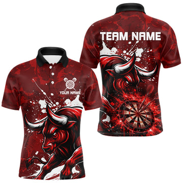 Maxcorners Custom White And Red Splatter Darts Polo & 1/4 Zip Shirt For Men Funny Bull Darts Team Jerseys
