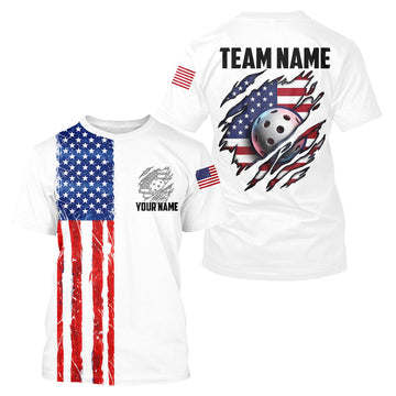 Maxcorners Custom Grunge US Flag Pickleball Shirts For Men Torn Patriotic Pickleball Shirt With Team Name LM1904