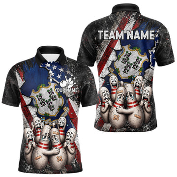 Maxcorners Funny Sad Pins Patriotic Bowling Jersey For Men Custom Connecticut - US Flag Bowling Team Shirts