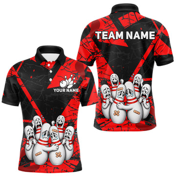 Maxcorners Funny Sad Bowling Pins Bowling Jersey For Men Custom Black And Red Bowling Team Shirts