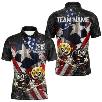 Maxcorners Funny 8 Ball & 9 Ball Pool Billiard Shirt For Men Custom US Flag - Texas Patriot Billiard Team Jersey LM0409