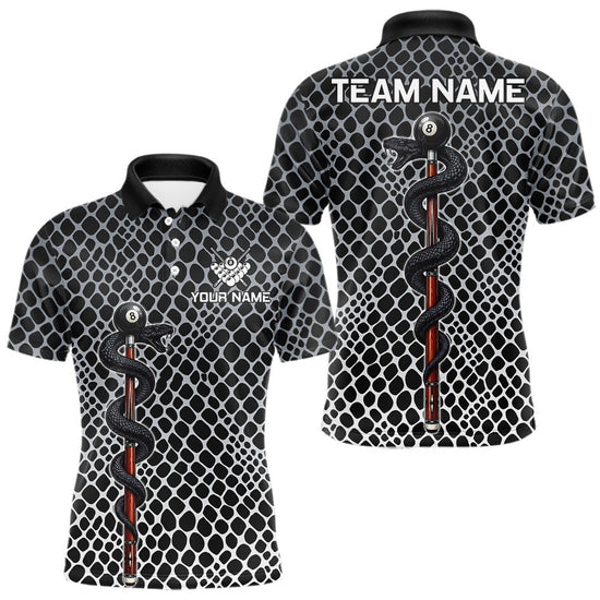 Maxcorners Men's Billiard Polo Shirt Cobra Blue 8 Ball Pool Shirt Personalized Snakeskin Golf Team Apparel
