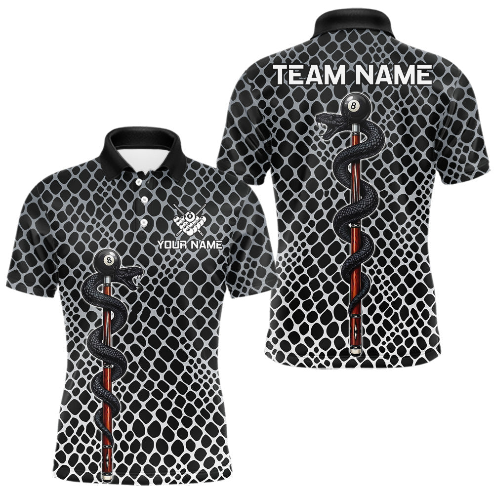 Maxcorners Men's Billiard Polo Shirt Cobra Blue 8 Ball Pool Shirt Personalized Snakeskin Golf Team Apparel