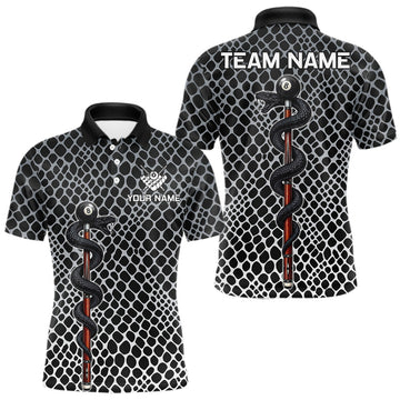 Maxcorners Men's Billiard Polo Shirt Cobra Blue 8 Ball Pool Shirt Personalized Snakeskin Golf Team Apparel