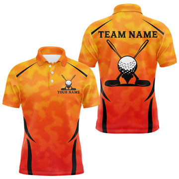 Maxcorners Men's Orange Camo Golf Polo Shirt Custom Golf Team Jersey Camo Golf Short Sleeve Jersey