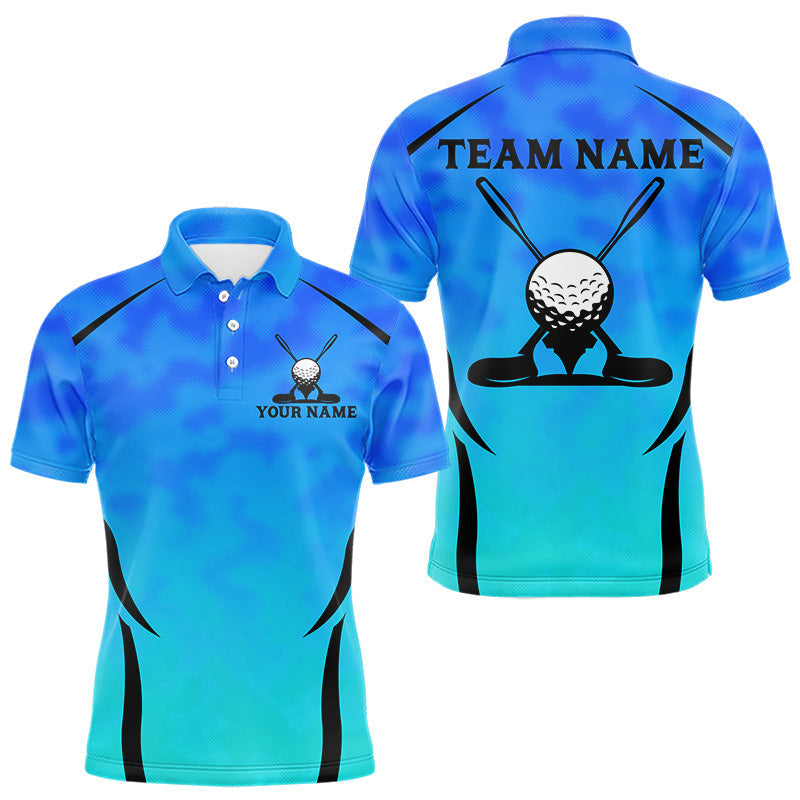 Maxcorners Men's Blue Camo Golf Polo Shirt Custom Golf Team Jersey Camo Golf Short Sleeve Jersey