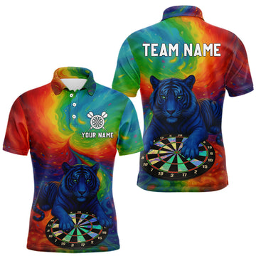 Maxcorners Custom Colorful Dartboard Funny Tiger Dart Men Polo Jerseys Outfits Rainbow Dart Shirts LM2603
