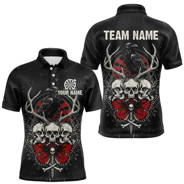 Maxcorners Red Skulls Butterfly Grunge Dartboard Custom Darts Polo Shirt For Men Retro Dart Gifts