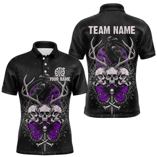 Maxcorners Purple Skulls Butterfly Grunge Dartboard Custom Darts Polo Shirt For Men Retro Dart Gifts TU1911