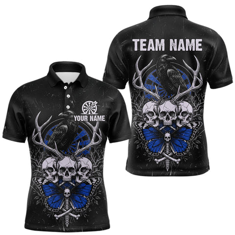 Maxcorners Blue Skulls Butterfly Grunge Dartboard Custom Darts Polo Shirt For Men Retro Dart Gifts TU1911