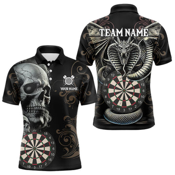Maxcorners Personalized Grey Skull Dragon Polo & Quarter-Zip Dart Shirts For Men, Custom Dart Jerseys LM233