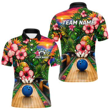 Maxcorners Monstera Pattern Funny Men Bowling Shirt Custom Summer Tropical Youth Bowling Shirts