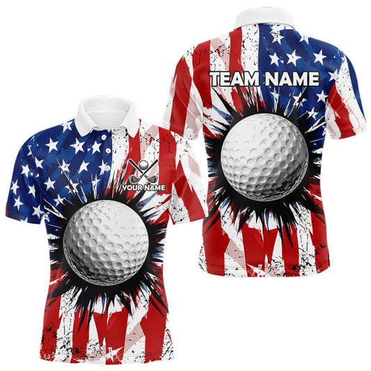 Maxcorners Mens Patriotic Golf Polo Shirts Custom Strike Grunge American Flag Upf Golf Shirts Golf Gift LM2306