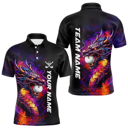 Maxcorners Colorful Dragon Golf Polo Shirts For Men Custom Splatter Golf Attire, Team Golf Gifts LM2306