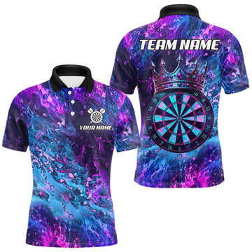 Maxcorners Splatter Blue And Purple Crown Dartboard Dart Shirts For Men Custom Dart Team Jersey