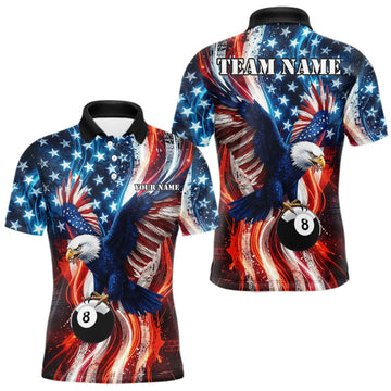 Maxcorners Mens Splatter American Flag Eagle 8 Ball Pool Billiard Shirts Custom Patriotic Billiard Team Jersey LM0409