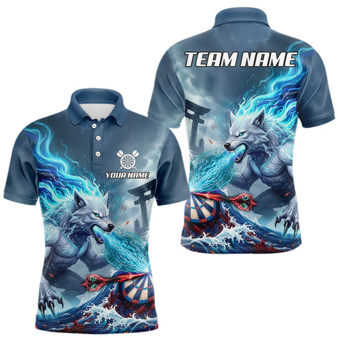 Maxcorners Custom Red & Blue Flames Wolf Dartboard Dart Men Polo Jerseys Outfits Dart Team Shirts TU2310