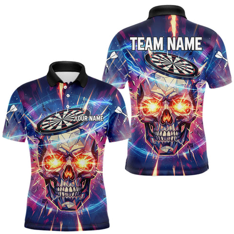 Maxcorners Custom Neon Skull Dartboard Colorful Lightning Dart Men Polo Jerseys Dart Team Shirts TU2310