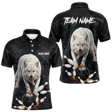 Maxcorners Custom Wolf Broken Glass Bowling Shirts For Men, Wolf Bowling Team Shirt Bowler Uniform Outfits LM0409