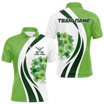 Maxcorners Custom White And Green Shamrock St Patrick Golf Polo Shirt For Men Shamrock Golf Shirt