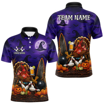 Maxcorners Personalized Halloween Bowling Turkey Shirt For Men Funny Beer Turkey Custom Name Bowling Jersey LM0409