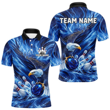 Maxcorners Custom Blue Eagle Water Splash Bowling Polo 1/4-Zip Personalized Bowling League Jersey For Men LM2709