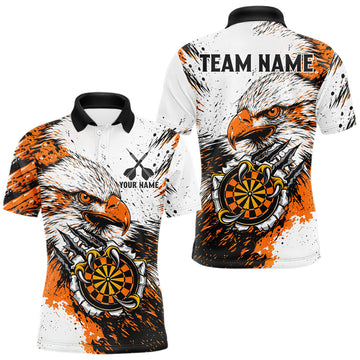 Maxcorners Custom Orange Grunge Eagle Scratch Dartboard Men Darts Polo Shirts Dart Team Jerseys LM2512