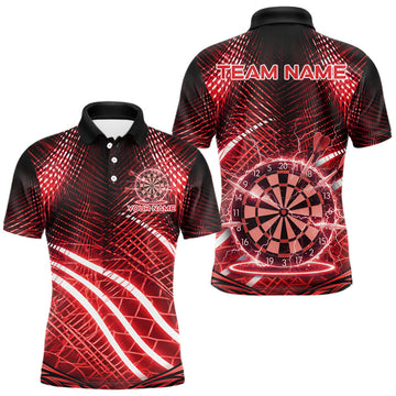 Maxcorners Black And Red Stripes Light Dartboard Custom Darts Polo Shirts Men Dart Team Jerseys LM2512