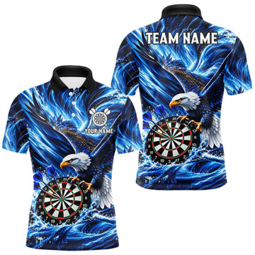Maxcorners Custom Mens Eagle Darts Polo Quarter-Zip Shirt Blue Water Splash Darts Tournament Team Shirt LM2709