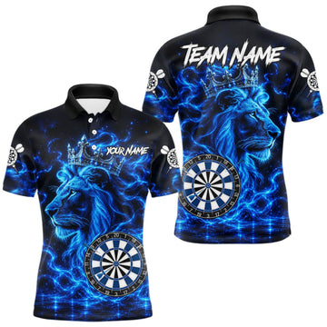 Maxcorners Personalized Lion Darts Polo Quarter-Zip Shirt For Men Custom Blue Flame Lion Dart Team Uniform Jersey LM2709