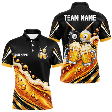 Maxcorners Funny Beer Billiard Polo Shirt For Men Personalized 8-Ball & 9-Ball Pool Team Jersey Billiard Apparel LM0410