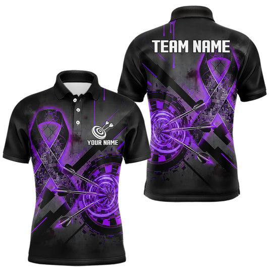 Maxcorners Lightning Purple Ribbon Dartboard Custom Lightning Dartboard Darts Polo Shirt For Men LM0607
