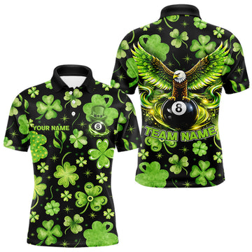 Maxcorners Eagle Shamrock Green St Patrick's Day Men Billiard Shirts Personalized Pool 8 Balls Billiard Attire LM2602
