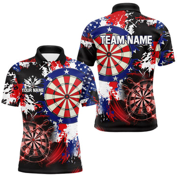 Maxcorners Personalized Patriotic Grunge Darts Polo & 1/4-Zip Shirt For Men Thunder Dart Team Jerseys LM2603