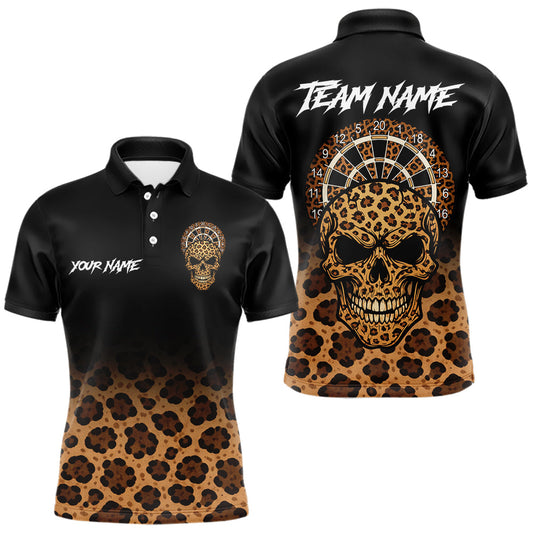Maxcorners Brown Skull & Dartboard Leopard Pattern Darts Polo Shirts For Men Darts Team Jerseys LM1904