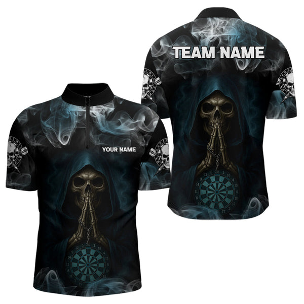 Maxcorners The Reaper & Dartboard Smoke Pattern Darts Team Shirt For Men – Customizable NameMT0306