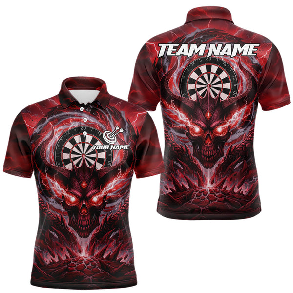Maxcorners Lightning Red & Grey Dragon Skull Dartboard Custom Men Darts Polo Shirt, Dart Jerseys MT0111